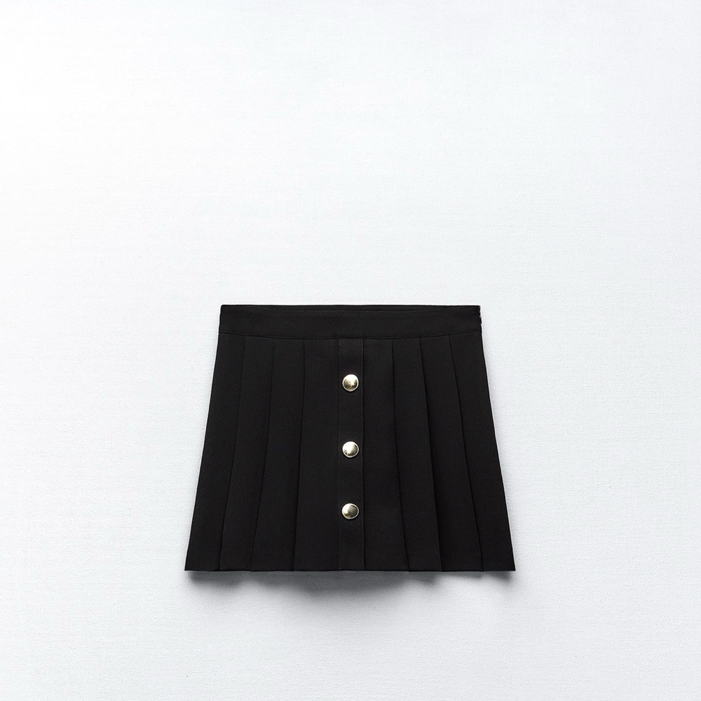 Classic Black Pleated Skirt with Button Detail
